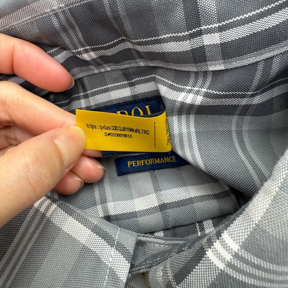 Polo Ralph Lauren Button Down Shirt Mens 2XB Gray Plaid Performance Long Sleeve - Picture 9 of 11